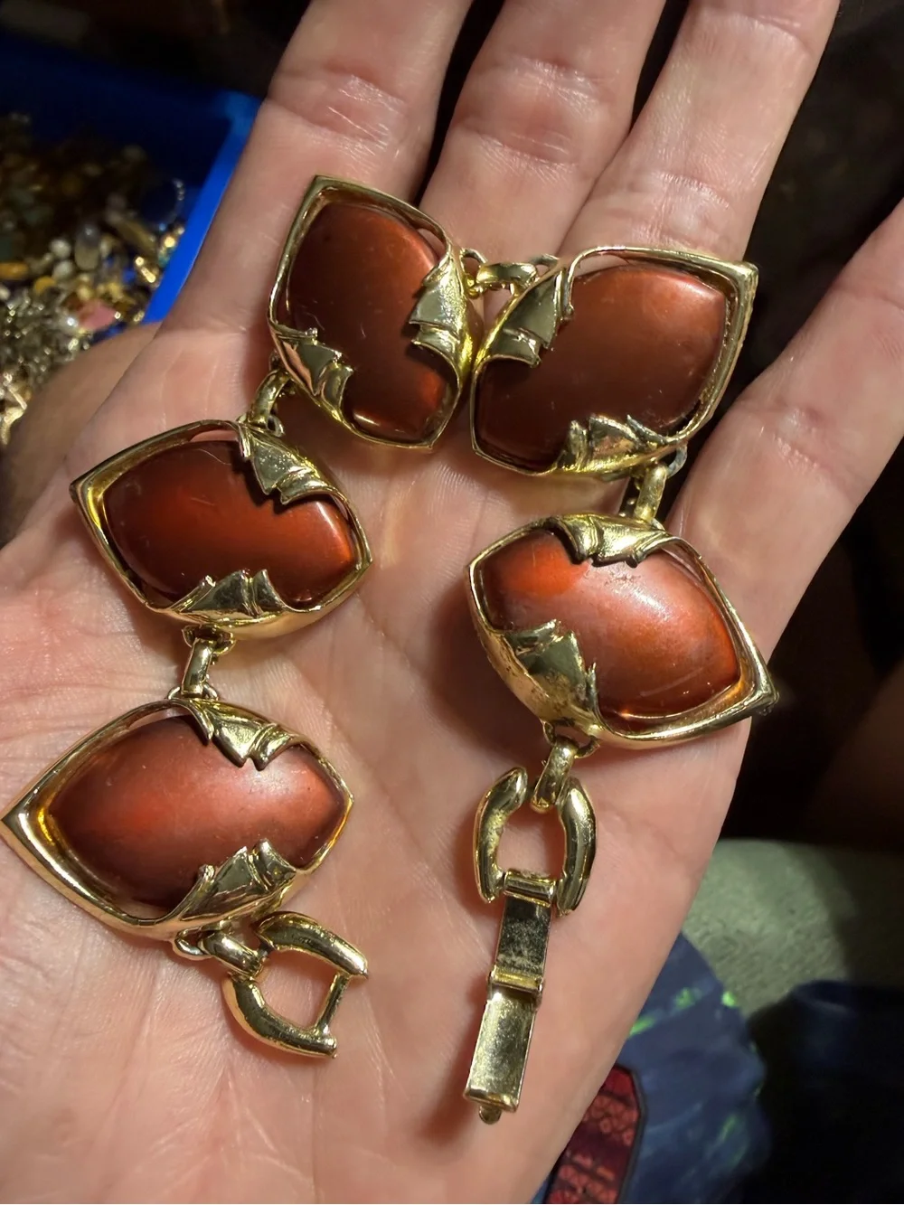 Vintage Gold-Tone Red Link Bracelet